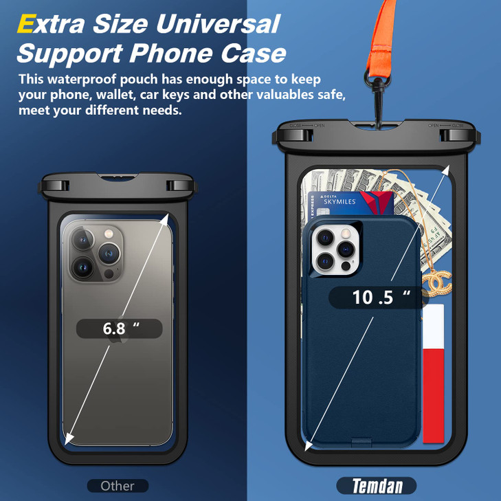 Temdan 2 Pcs Waterproof Phone Pouch Up to 10 Large Universal IPX8 Waterproof Cell Phone Case Dry Bag with Lanyard for iP