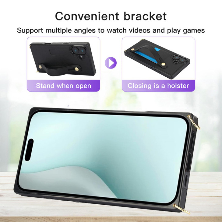 Ysnzaq Crossbody Wallet Case for Apple iPhone 16 Plus Not 16 Adjustable Long Lanyard with Card Slot Holder Phone Cover f