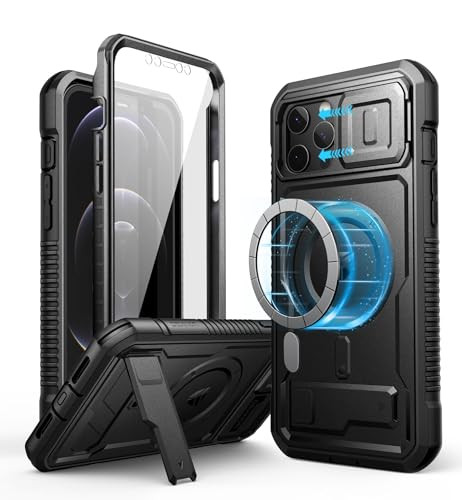 Dexnor for iPhone 12 Pro Max Case with Camera Cover Compatible with MagSafe Builtin Screen Protector HeavyDuty Shockproo