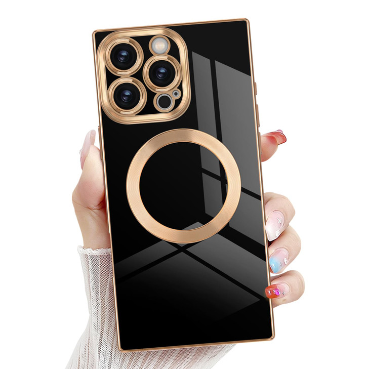 Newseego for iPhone 16 Pro Max Magnetic Case Luxury Cute Plating Edge Case for Women Girls Men Soft TPU AntiScratch Bump