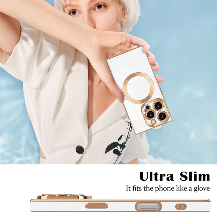 Newseego for iPhone 16 Pro Magnetic Case Luxury Cute Plating Edge Case for Women Girls Men Soft TPU AntiScratch Bumper S