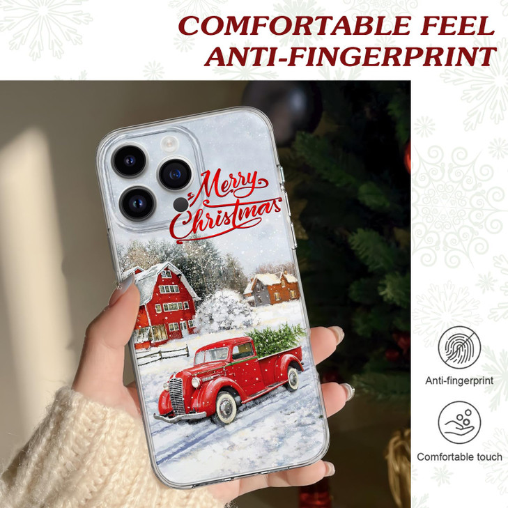 Newseego for iPhone 16 Pro Max Case Cute Red Car Pattern Merry Christmas Phone Case for Women Girls Children AntiYellow
