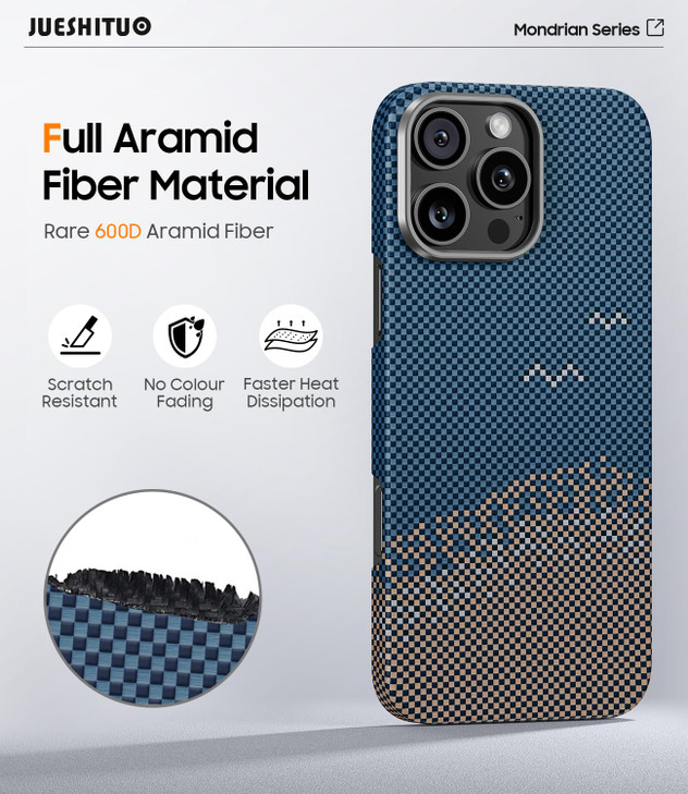 JUESHITUO 3 in 1 for iPhone 16 Pro Case Ultra Slim Light 1500D Aramid Fiber Made Fit for MagSafe Minimalist Carbon Fiber