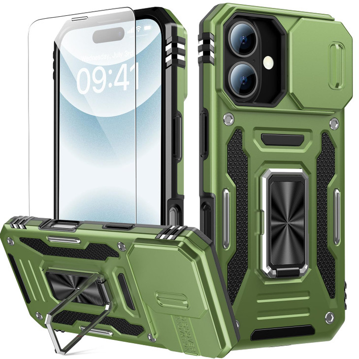 Goodon for iPhone 16 Plus Case with Sliding Camera Cover Screen Protector Magnetic Rotated Ring Kickstand MilitaryGrade