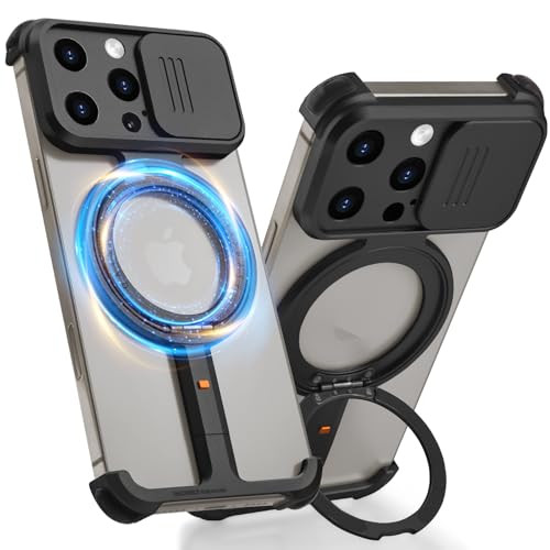 OGRANEE Metal Frameless Case for iPhone 16 Pro Max with Slide Camera Cover Compatible with Mag Safe Kickstand 360 Rotata
