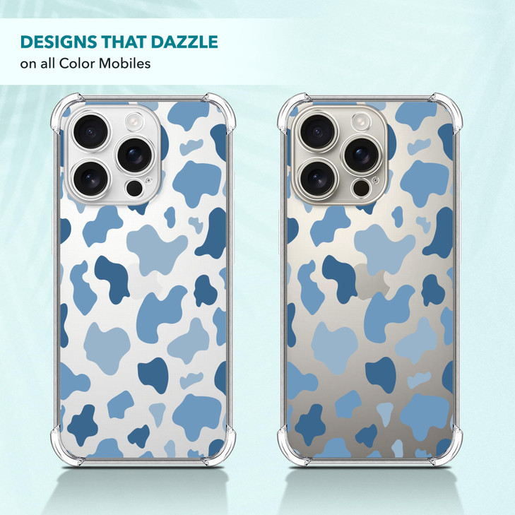 SuzaCase Clear Case for iPhone 16 Pro Max iPhone 16 Pro Max Case with Stylish Baby Blue Cow Skin Print Printed Durable C