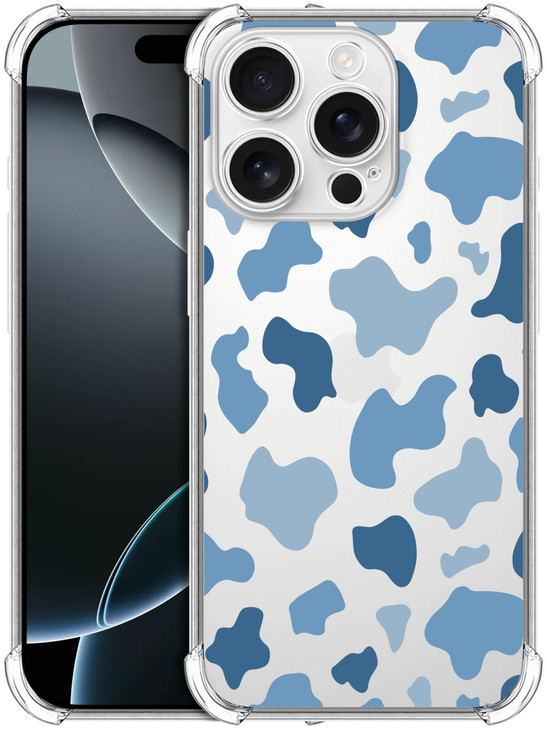 SuzaCase Clear Case for iPhone 16 Pro iPhone 16 Pro Case with Stylish Baby Blue Cow Skin Print Printed Durable Clear Sho