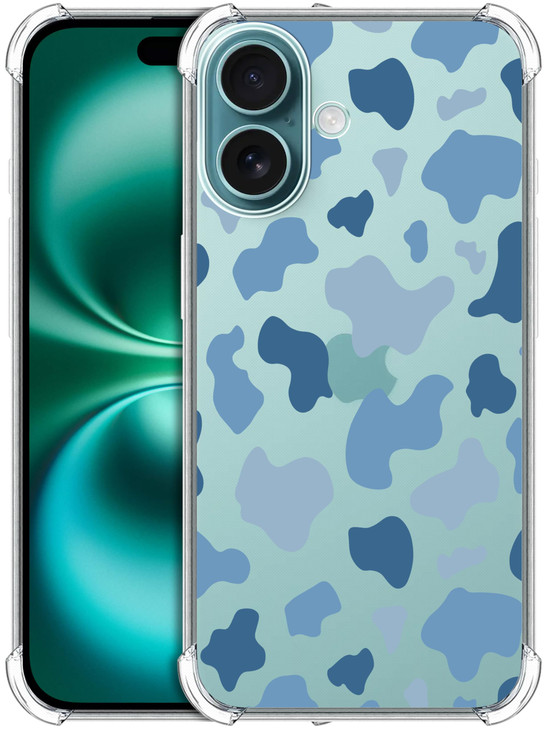 SuzaCase Clear Case for iPhone 16 iPhone 16 Case with Stylish Baby Blue Cow Skin Print Printed Durable Clear Shockproof