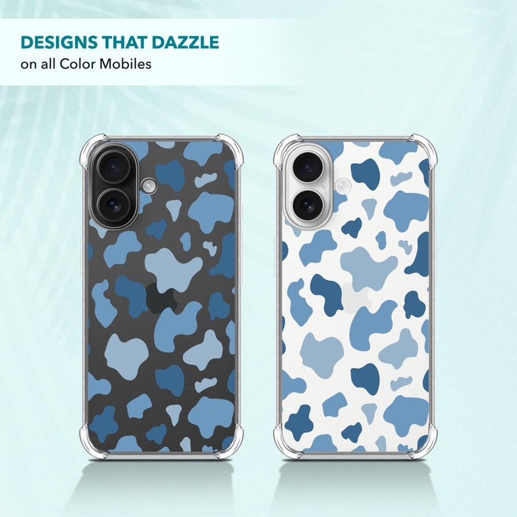 SuzaCase Clear Case for iPhone 16 iPhone 16 Case with Stylish Baby Blue Cow Skin Print Printed Durable Clear Shockproof