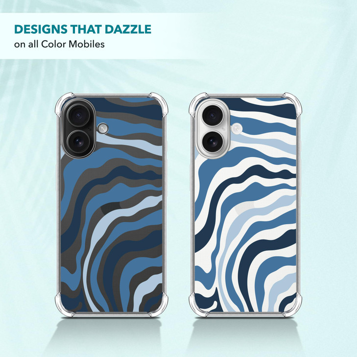 SuzaCase Clear Case for iPhone 16 Plus iPhone 16 Plus Case with Stylish Blue Wave Pattern Printed Durable Clear Shockpro