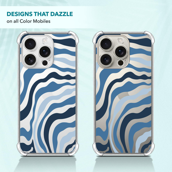 SuzaCase Clear Case for iPhone 16 Pro Max iPhone 16 Pro Max Case with Stylish Blue Wave Pattern Printed Durable Clear Sh