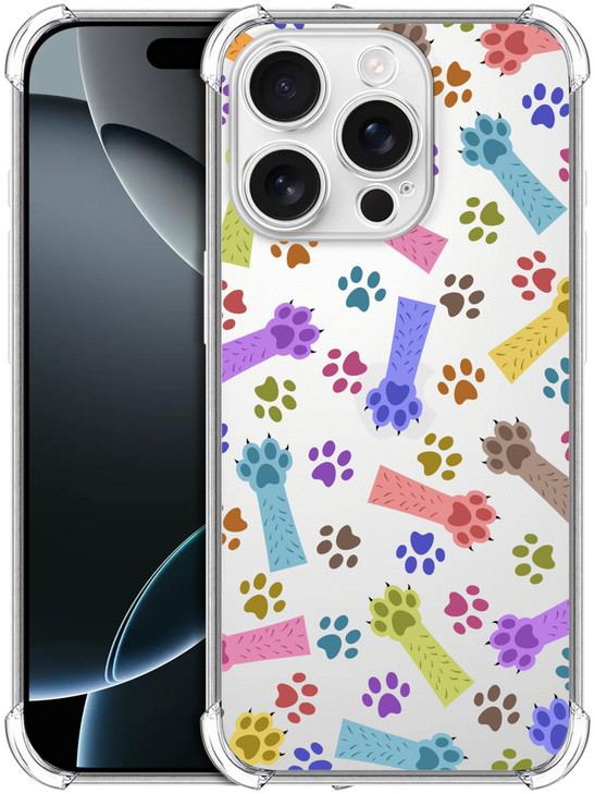 SuzaCase Clear Case for iPhone 16 Pro iPhone 16 Pro Case with Stylish Cat Dog Paw Multicolor Pattern Printed Durable Cle
