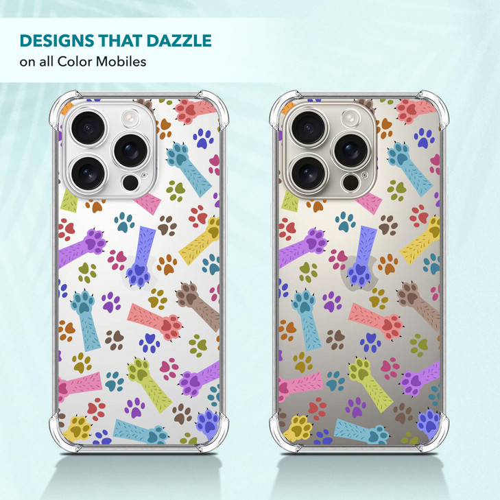 SuzaCase Clear Case for iPhone 16 Pro iPhone 16 Pro Case with Stylish Cat Dog Paw Multicolor Pattern Printed Durable Cle