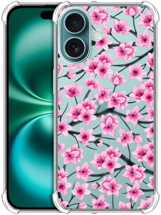 SuzaCase Clear Case for iPhone 16 iPhone 16 Case with Stylish Cherry Blossoms Watercolored Printed Durable Clear Shockpr
