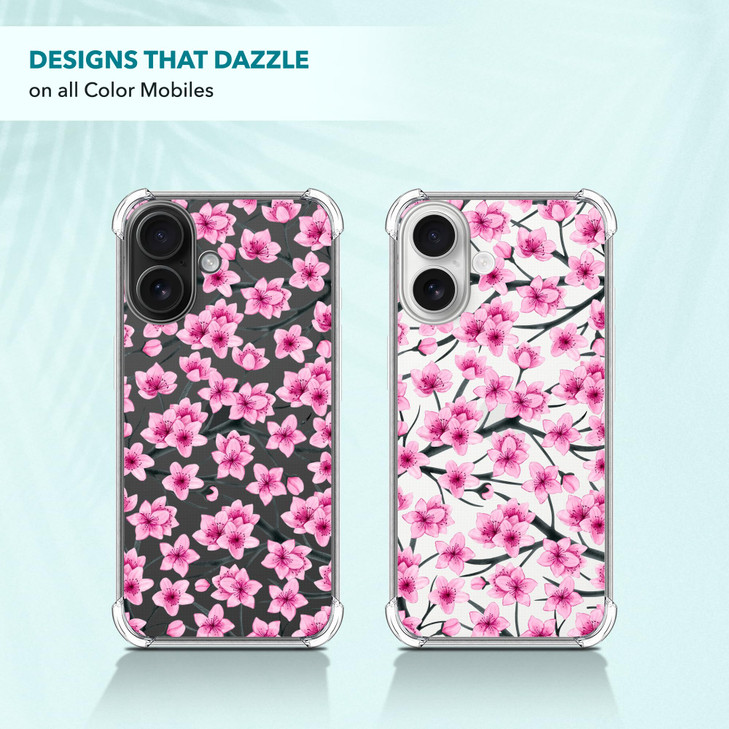 SuzaCase Clear Case for iPhone 16 iPhone 16 Case with Stylish Cherry Blossoms Watercolored Printed Durable Clear Shockpr