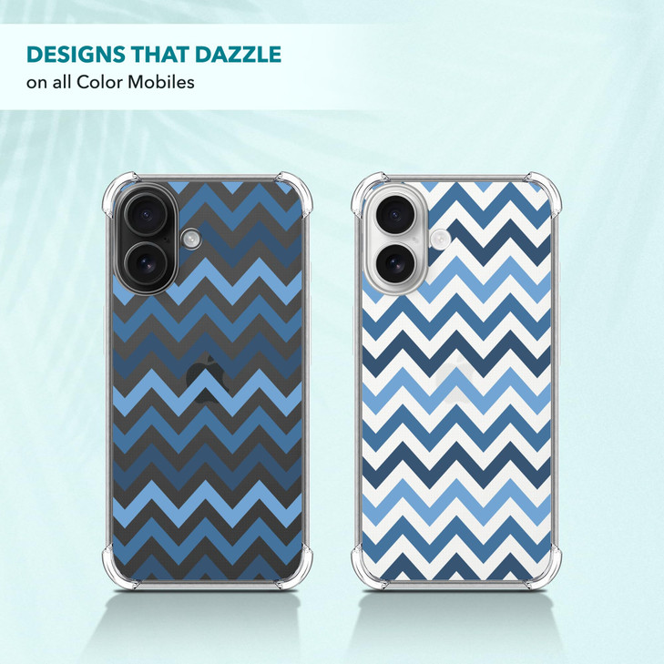 SuzaCase Clear Case for iPhone 16 Plus iPhone 16 Plus Case with Stylish Chevron Blue Pattern Printed Durable Clear Shock