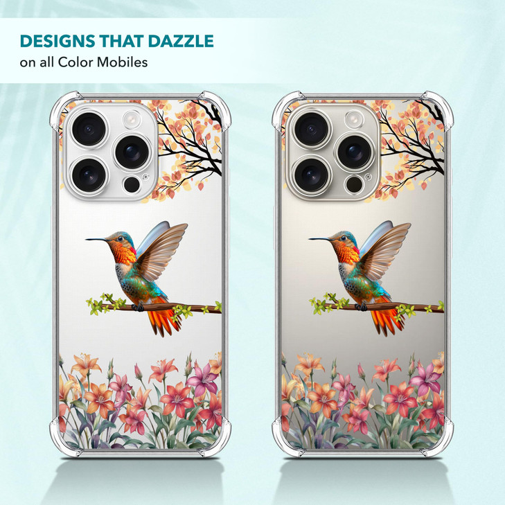 SuzaCase Clear Case for iPhone 16 Pro Max iPhone 16 Pro Max Case with Stylish Humming Bird Floral Printed Durable Clear