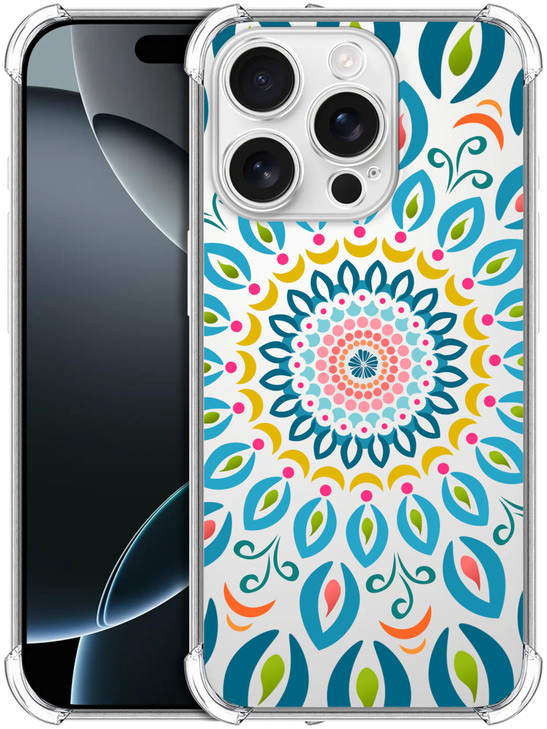 SuzaCase Clear Case for iPhone 16 Pro iPhone 16 Pro Case with Stylish Mandala Colored Printed Durable Clear Shockproof D