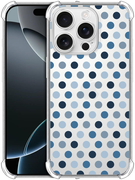 SuzaCase Clear Case for iPhone 16 Pro iPhone 16 Pro Case with Stylish Polka Dots Blue Printed Durable Clear Shockproof D
