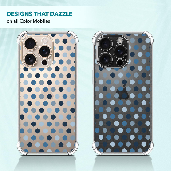 SuzaCase Clear Case for iPhone 16 Pro iPhone 16 Pro Case with Stylish Polka Dots Blue Printed Durable Clear Shockproof D
