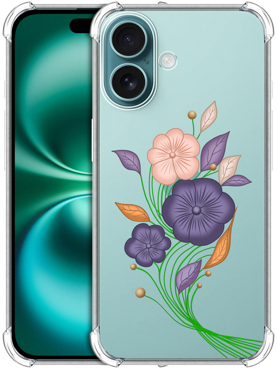 SuzaCase Clear Case for iPhone 16 Plus iPhone 16 Plus Case with Stylish Purple Floral Oil Painted Printed Durable Clear