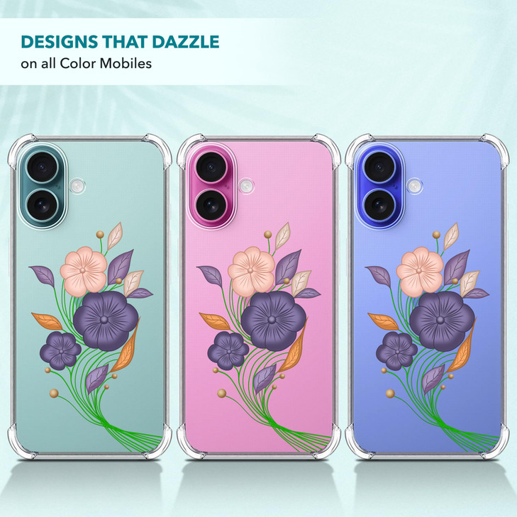 SuzaCase Clear Case for iPhone 16 Plus iPhone 16 Plus Case with Stylish Purple Floral Oil Painted Printed Durable Clear