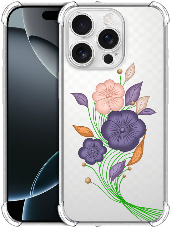 SuzaCase Clear Case for iPhone 16 Pro iPhone 16 Pro Case with Stylish Purple Floral Oil Painted Printed Durable Clear Sh