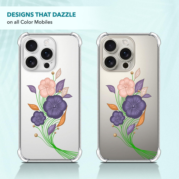 SuzaCase Clear Case for iPhone 16 Pro iPhone 16 Pro Case with Stylish Purple Floral Oil Painted Printed Durable Clear Sh