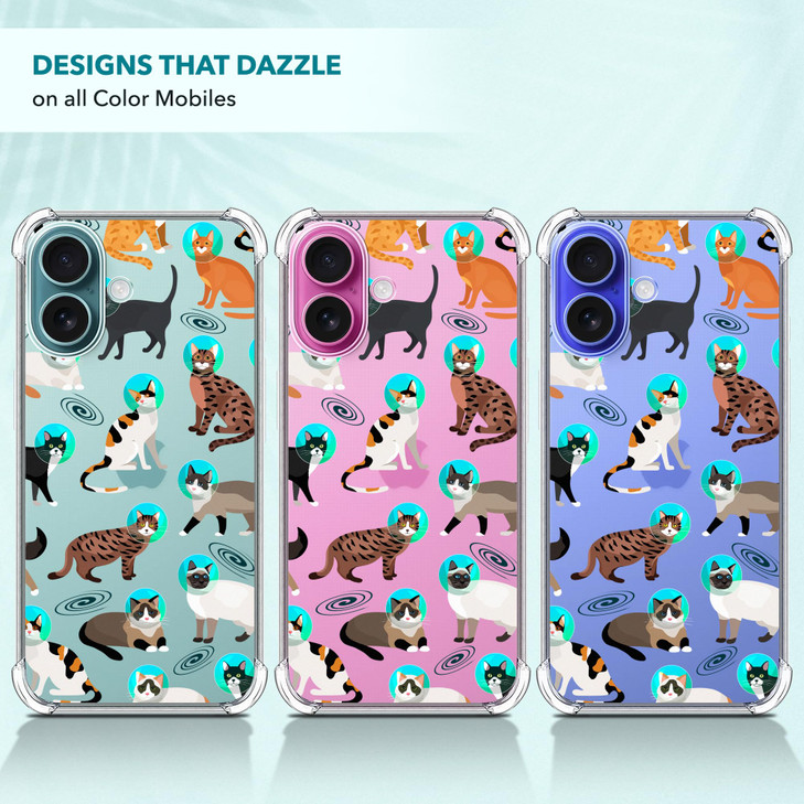 SuzaCase Clear Case for iPhone 16 Plus iPhone 16 Plus Case with Stylish Space Cat Pattern Printed Durable Clear Shockpro
