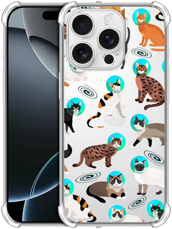 SuzaCase Clear Case for iPhone 16 Pro iPhone 16 Pro Case with Stylish Space Cat Pattern Printed Durable Clear Shockproof