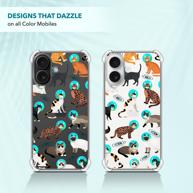 SuzaCase Clear Case for iPhone 16 iPhone 16 Case with Stylish Space Cat Pattern Printed Durable Clear Shockproof Drop Pr