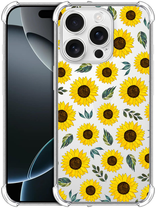 SuzaCase Clear Case for iPhone 16 Pro iPhone 16 Pro Case with Stylish Sunflower Watercolored Printed Durable Clear Shock