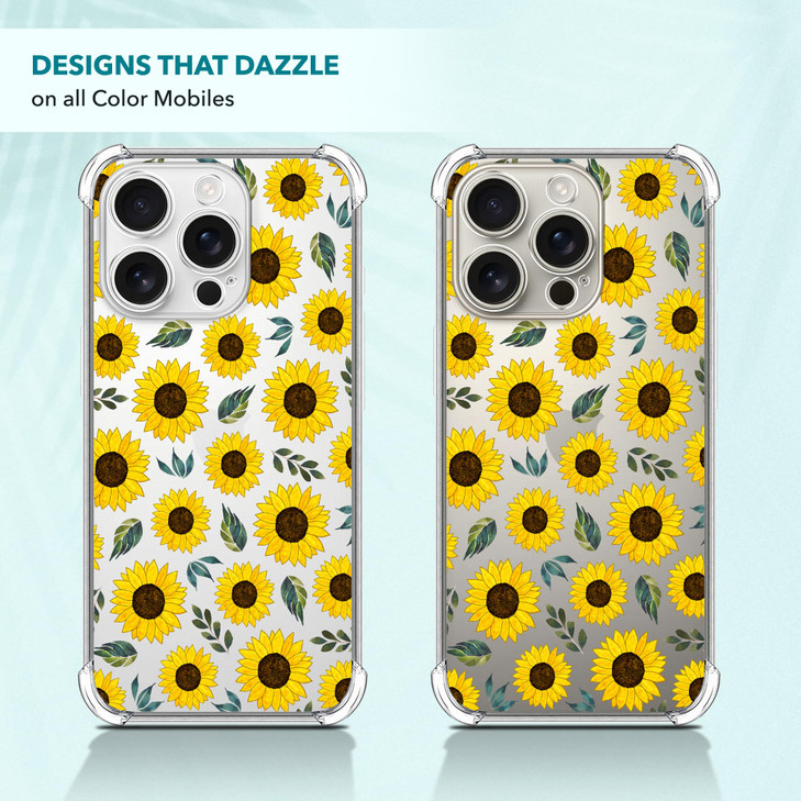 SuzaCase Clear Case for iPhone 16 Pro iPhone 16 Pro Case with Stylish Sunflower Watercolored Printed Durable Clear Shock