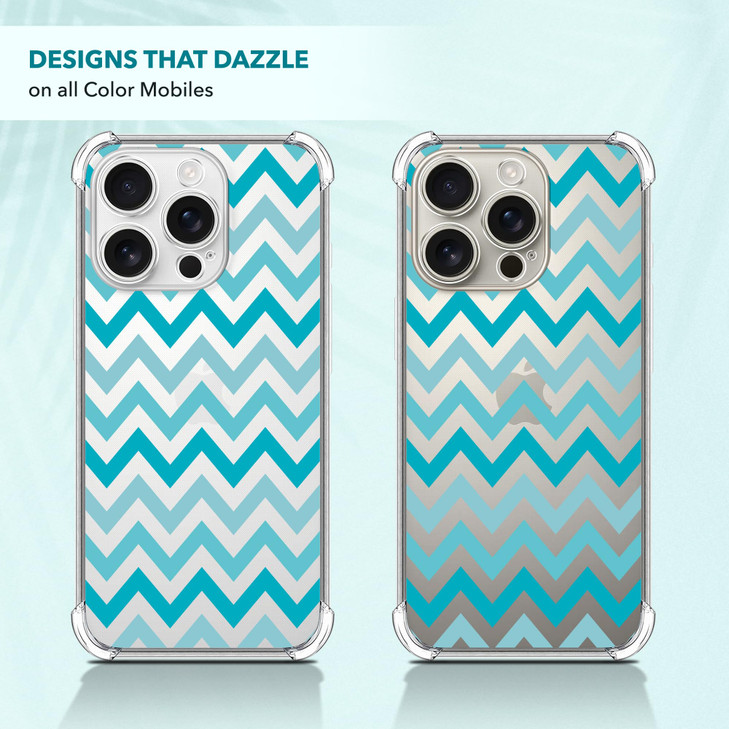 SuzaCase Clear Case for iPhone 16 Pro iPhone 16 Pro Case with Stylish Teal Chevron Pattern Printed Durable Clear Shockpr