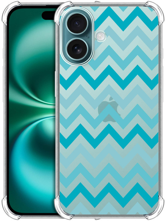 SuzaCase Clear Case for iPhone 16 iPhone 16 Case with Stylish Teal Chevron Pattern Printed Durable Clear Shockproof Drop