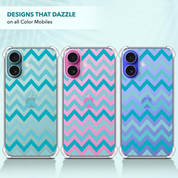 SuzaCase Clear Case for iPhone 16 iPhone 16 Case with Stylish Teal Chevron Pattern Printed Durable Clear Shockproof Drop
