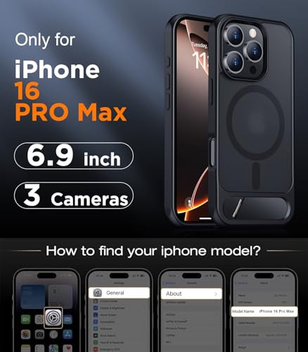 Temdan Magnetic Compatible with iPhone 16 Pro Max Case Builtin Invisible KickstandCompatible with MagSafe Military Grade