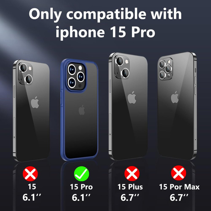 Xlevel Shockproof Compatible iPhone 15 Pro Case Military Grade Drop Protection Frosted Translucent Thin AntiDrop Hard PC