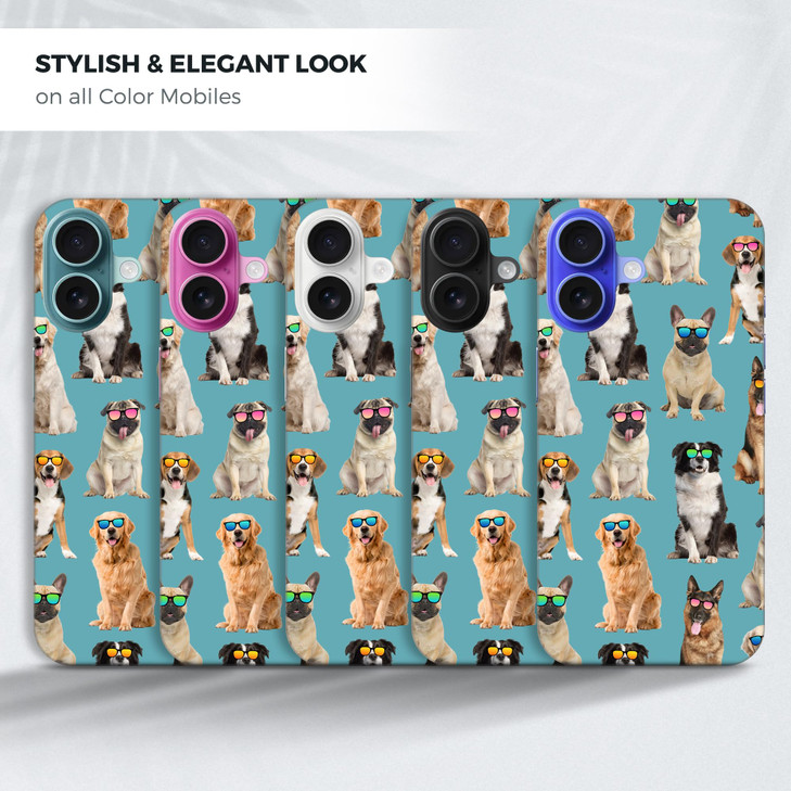 GlamCase for iPhone 16 Plus iPhone 16 Plus Case Dog Pattern with Sunglasses Teal Printed Slim Fit Cute Plastic Hard Prot