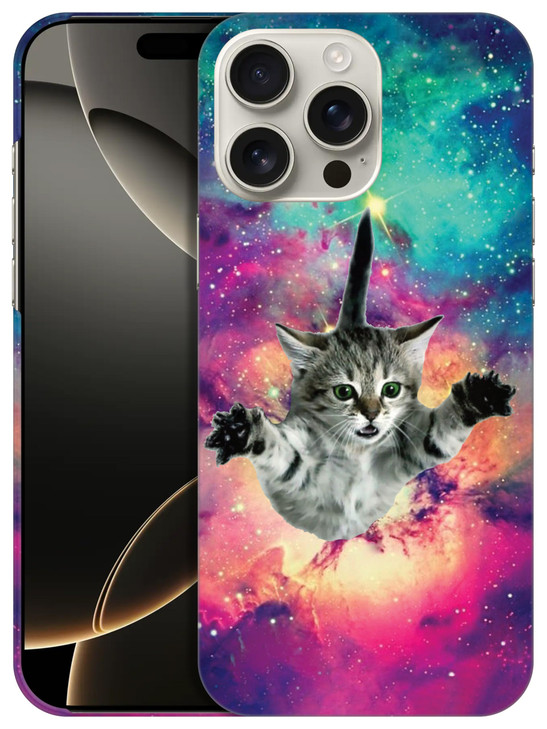GlamCase for iPhone 16 Pro Max iPhone 16 Pro Max Case Hipster Flying Cat Space Galaxy Printed Slim Sleek Cute Plastic Ha