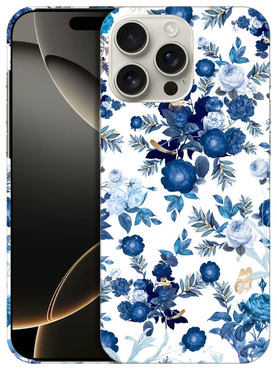 GlamCase for iPhone 16 Pro iPhone 16 Pro Case Blue Floral Pattern Design Printed Slim Sleek Cute Plastic Hard Protective