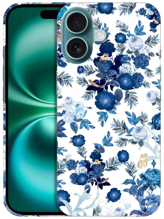 GlamCase for iPhone 16 iiPhone 16 Case Blue Floral Pattern Design Printed Slim Sleek Cute Plastic Hard Snap on Protectiv