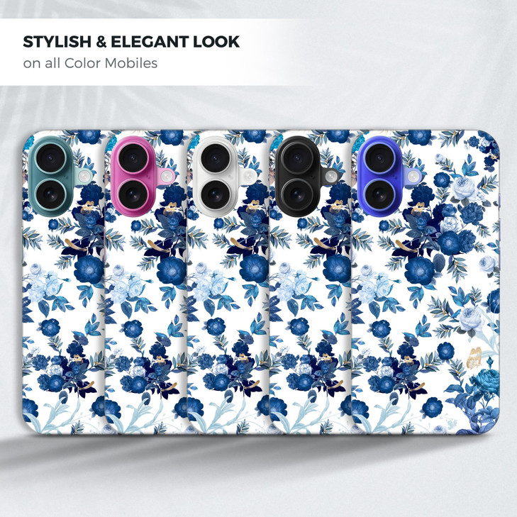 GlamCase for iPhone 16 iiPhone 16 Case Blue Floral Pattern Design Printed Slim Sleek Cute Plastic Hard Snap on Protectiv