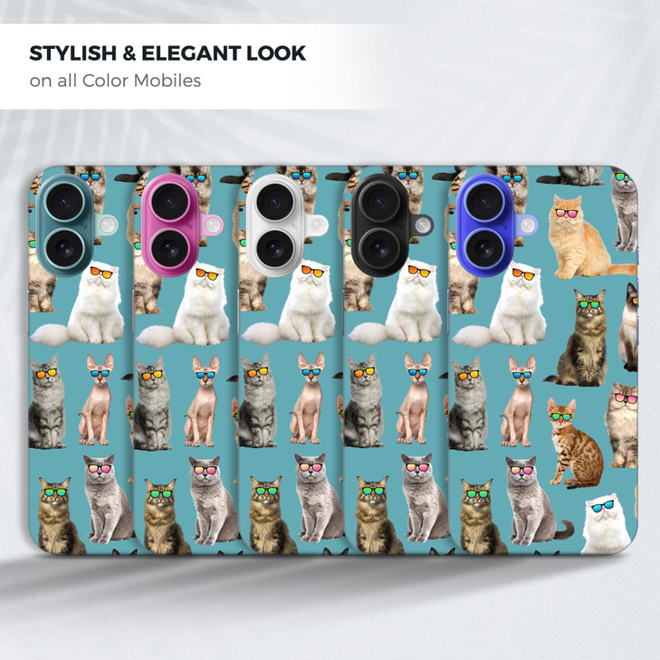 GlamCase for iPhone 16 iPhone 16 Case Cat Pattern with Sunglasses Teal Design Printed Slim Sleek Cute Plastic Hard Prote
