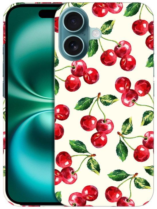 GlamCase for iPhone 16 iiPhone 16 Case Cherry Watercolor Pattern Design Printed Slim Sleek Cute Plastic Hard Snap on Pro