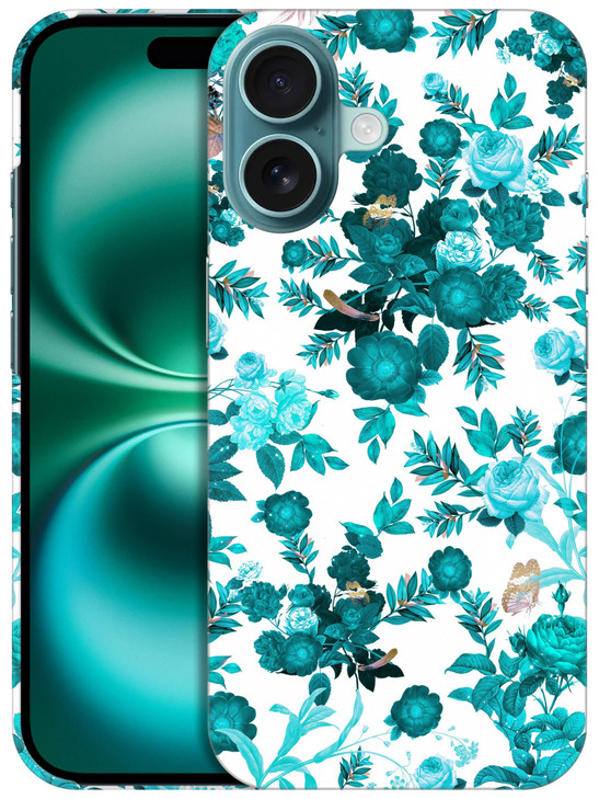 GlamCase for iPhone 16 iPhone 16 Case Floral Teal Design Printed Slim Sleek Cute Plastic Hard Snap on Protective Designe