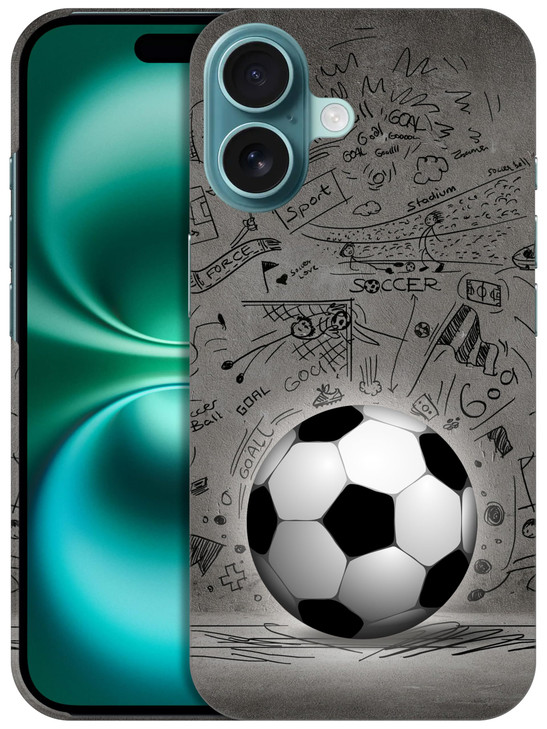 GlamCase for iPhone 16 iPhone 16 Case Soccer Ball with Black Art Wall Design Printed Slim Sleek Cute Plastic Hard Protec