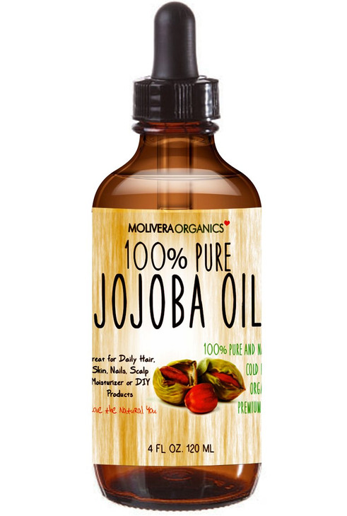 Molivera Organics Jojoba Oil Premium Jojoba Oil 4 Fl Oz. 100% Pure Organic Cold Pressed Unrefined Best for Hair, Skin, Face & Nails