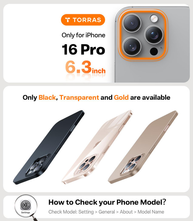 TORRAS Slim Fit for iPhone 16 Pro Case Ultra Thin for iPhone 16 Pro Case Lightweight Matte AntiScratch Hard PC Cover Pho