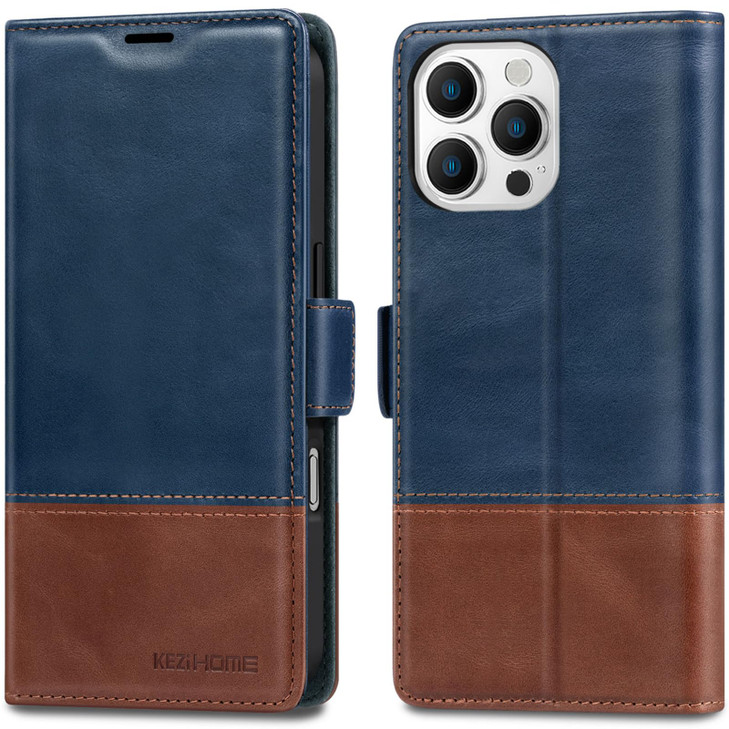 KEZiHOME Compatible with iPhone 16 Pro Max Wallet Case Genuine Leather Case Flip Cover RFID Blocking Card Holder Magneti